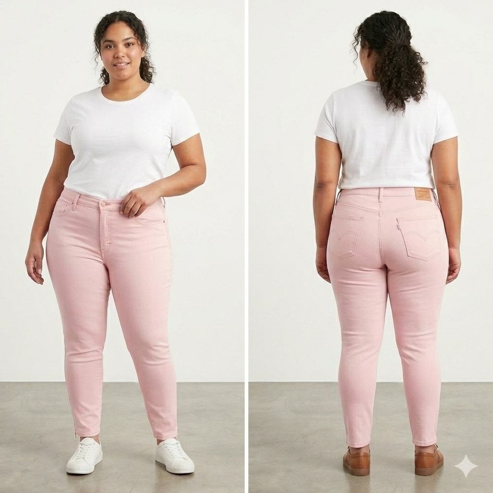 Levi's 711 Skinny Jeans 16W Pastel Pink Ankle Zip Stretch Denim Plus Size